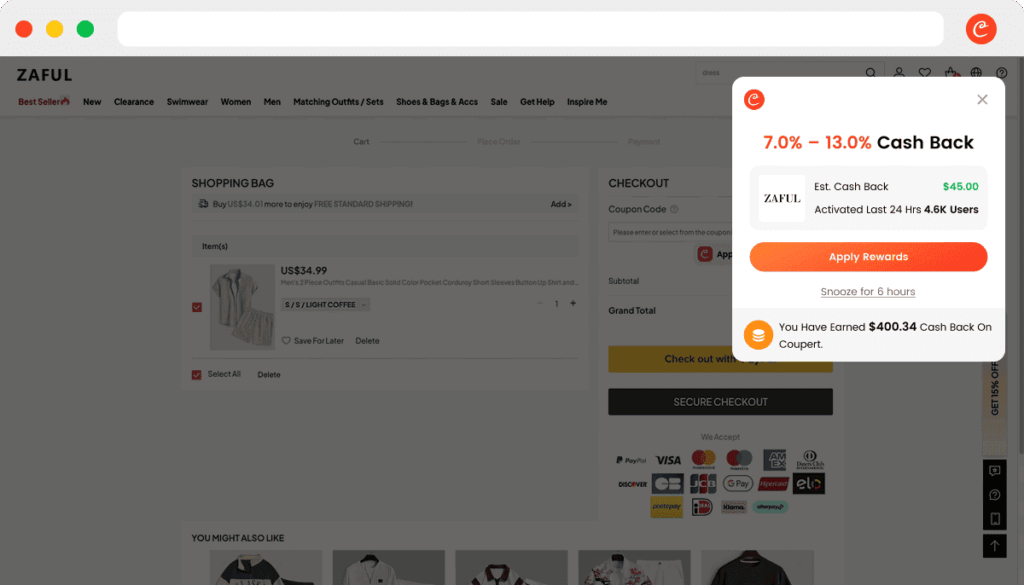 Coupert Cash Back Popup